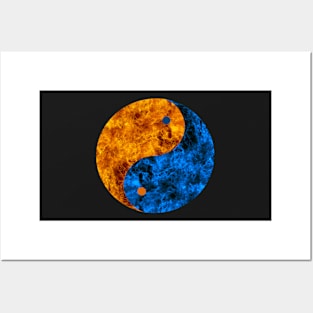 Blue And Orange Fire Yin Yang Posters and Art